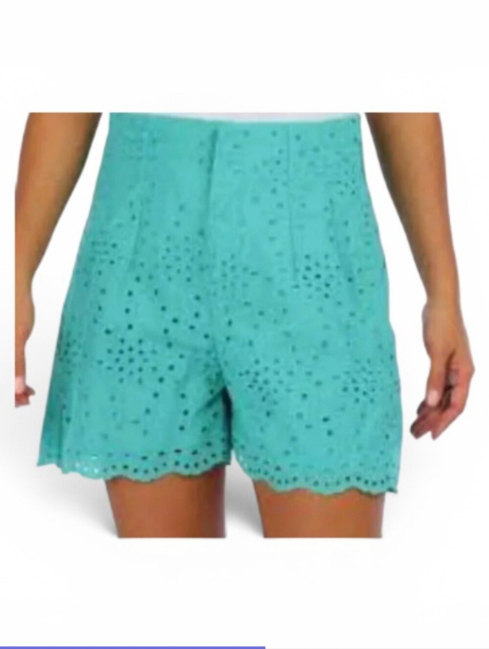 Turquoise Eyelet High-Waist Women's Shorts